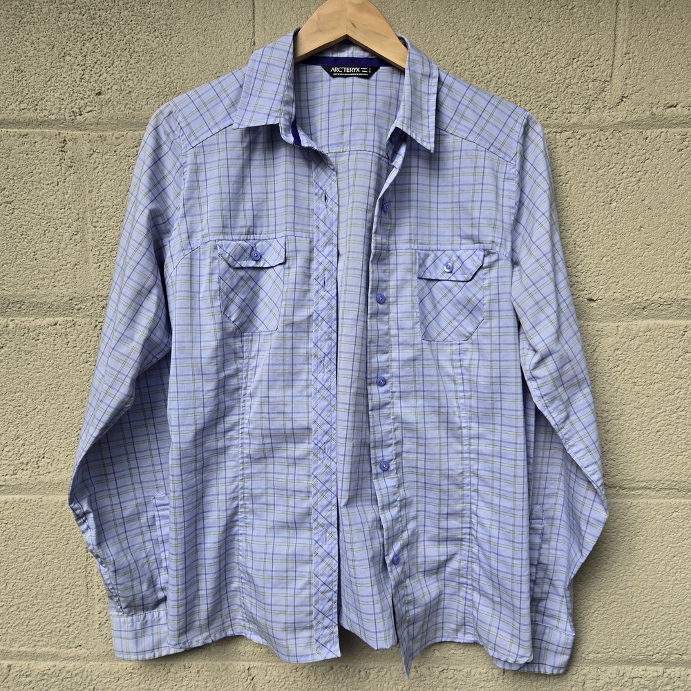 Arc'teryx Shirt Button Front Plaid Outdoor Hiking Roll Tab Lilac Women ● L